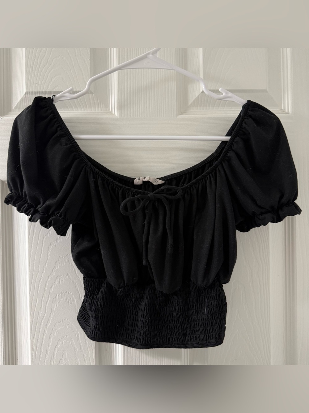 Black Puff Sleeve Crop Top - Women